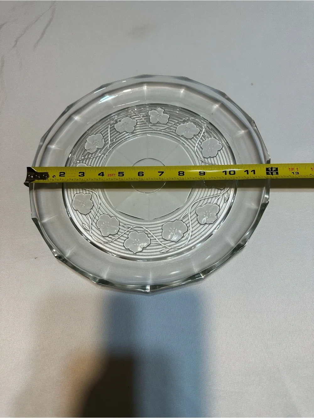 Vintage Anchor Hocking Clear Glass Decorative Platter with Floral Relief